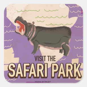 Safari Park vintage reseaffisch. Fyrkantigt Klistermärke