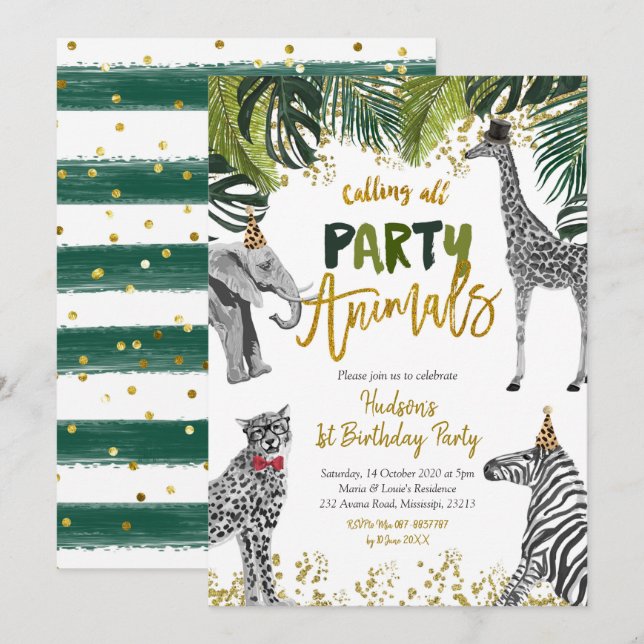 Safari Party Animal Barn Birthday Call Inbjudningar (Fram/baksida)