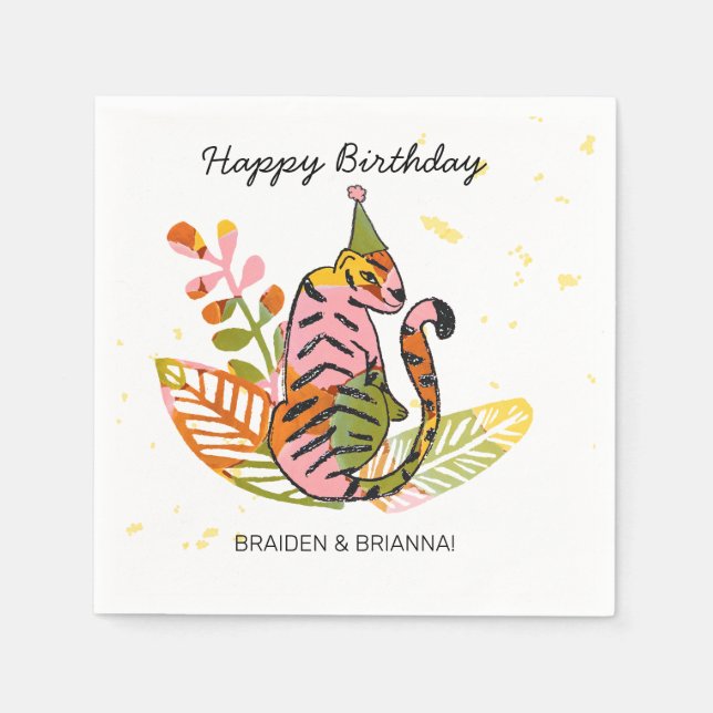 Safari Party Animal Hand plockade Kids Joint Birth Pappersservett (Framsidan)