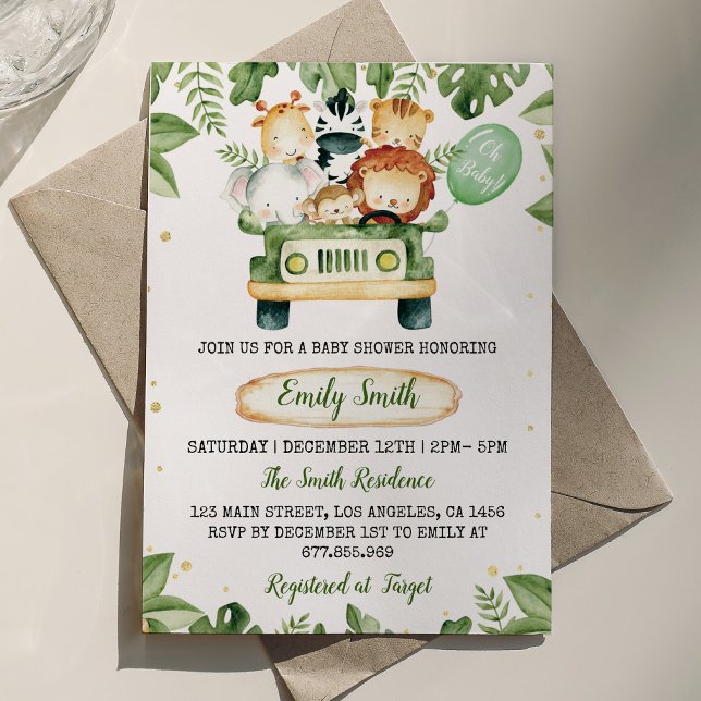 Safari Party Animals Baby Shower-inbjudan Inbjudningar (Skapare uppladdad)
