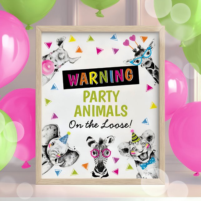 Safari Party Animals Birthday Colorful Sign Poster (Skapare uppladdad)