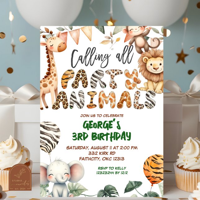 Safari Party Animals birthday invitation Inbjudningar (Skapare uppladdad)