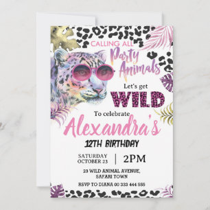 Safari Party Animals Birthday Leopard Print Girl Inbjudningar