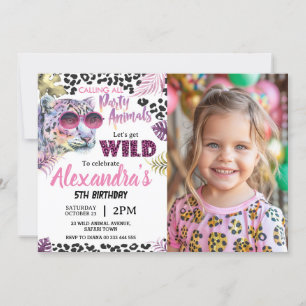 Safari Party Animals Birthday Leopard Skriv ut fot Inbjudningar