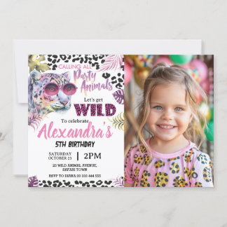 Safari Party Animals Birthday Leopard Skriv ut fot Inbjudningar
