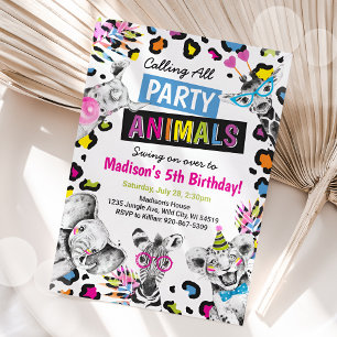 Safari Party Animals Födelsedag Leopardtryck Inbjudningar