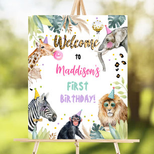 Safari Party Animals Vild Birthday Välkommen Poster