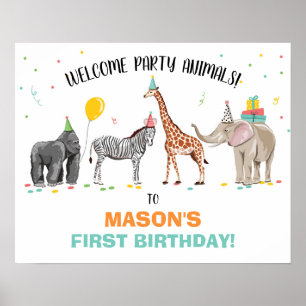 Safari Party Animals Zoo Birthday Välkommen Poster
