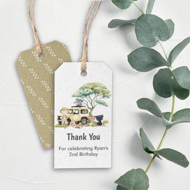 Safari Party Gift Märkre Presentetikett (Safari Jungle Thank You Tag Safari Car Tiger Monkey Panther Birthday)
