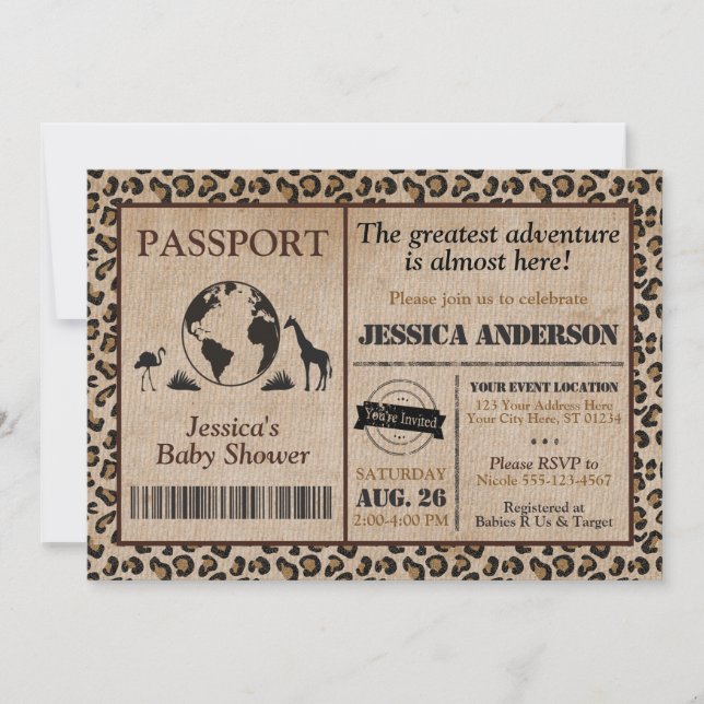 Safari Passport Baby Shower-inbjudan Inbjudningar (Framsida)