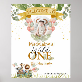Safari Photo Welcome Vild 1:a födelsedagen Party Poster