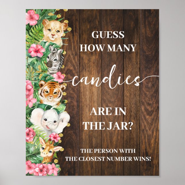 Safari Pink Rustic How many Candies Shower Game Poster (Framsidan)