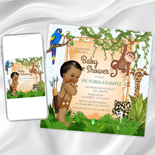 Safari Pojke Shower-inbjudningar Inbjudningar (Boy safari baby shower invitation. Instant download and printed invitations available.)