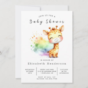 Safari Printable Giraffe Baby Shower Inbjudningar