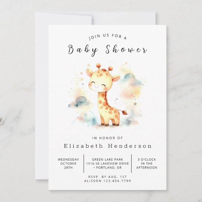 Safari Printable Giraffe Baby Shower Inbjudningar (Framsida)