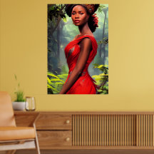 Safari Queen: Majestic African Woman Red Feathers