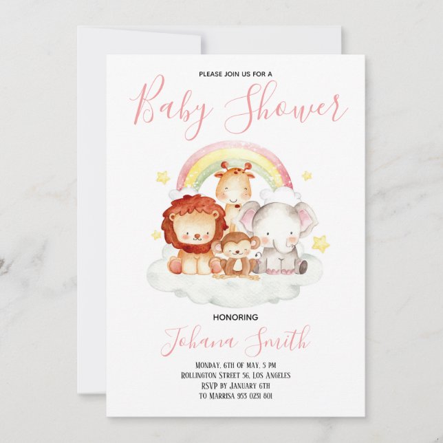 Safari Rainbow Cute Baby Shower-inbjudan Inbjudningar (Framsida)