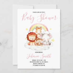 Safari Rainbow Cute Baby Shower-inbjudan Inbjudningar