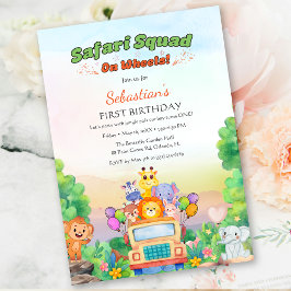 Safari Ride Theme – Wild One 1st Birthday Baby Boy Inbjudningar