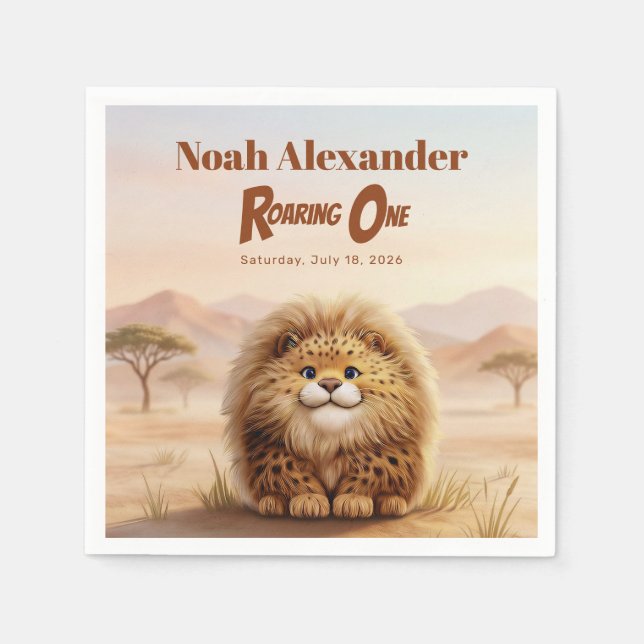 Safari Roaring One Fluffy Leopard Birthday Party Pappersservett (Framsidan)