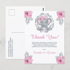 Safari Rosa Blommigt Elephant Baby Shower Tack Vykort