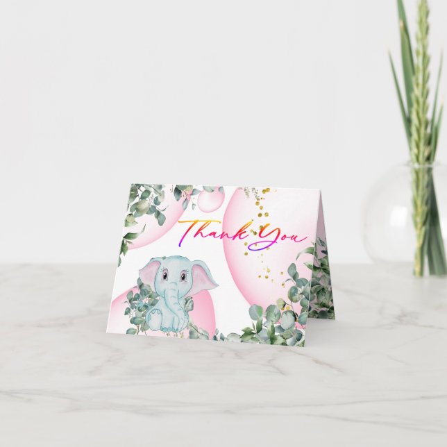 Safari Rosa Elephant Eucalyptus Baby Shower Tack Kort (Framsida)