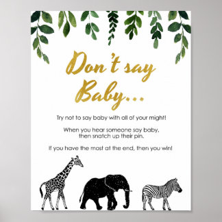 Safari Säg inte Baby Shower Game Clothespin Peg Poster