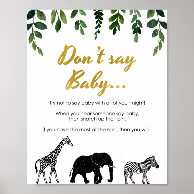 Safari Säg inte Baby Shower Game Clothespin Peg Poster (Framsidan)