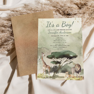 Safari Sahara Savanna Animals Baby Shower Inbjudningar