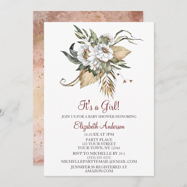 Safari Sahara Savanna Blommigt GIRL Baby Shower  Inbjudningar (Fram/baksida)