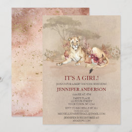 Safari Sahara Savanna Lejon GIRL Baby Shower Inbjudningar