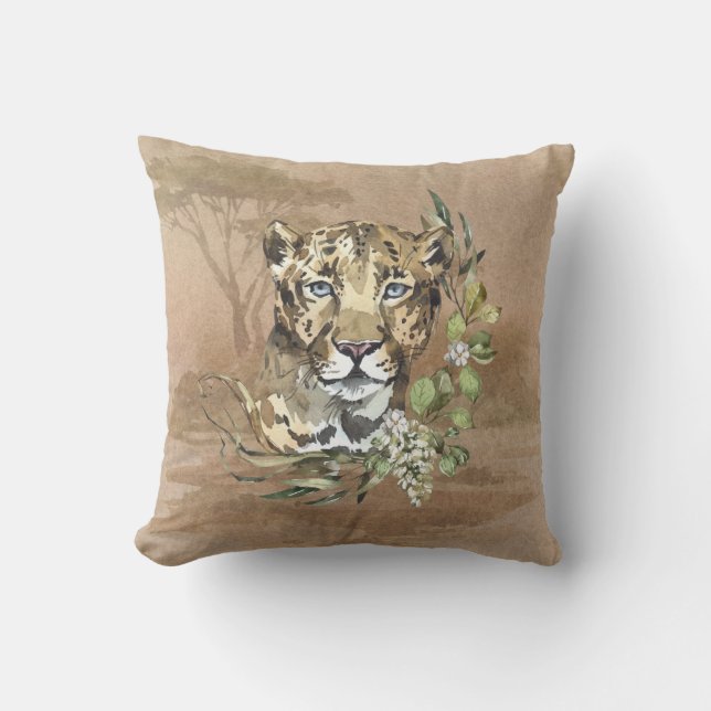 Safari Savanna Sahara Leopard Blue Ögon Kudde (Framsida)
