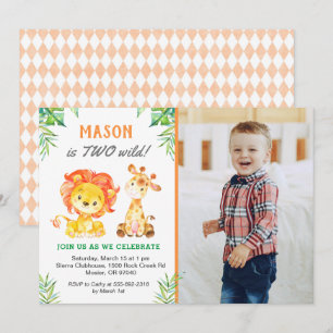 Safari Second Birthday Boy Vild One Jungle Party Inbjudningar