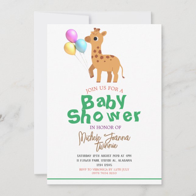 Safari Simple Cute Animals giraffe Baby Shower Inbjudningar (Framsida)