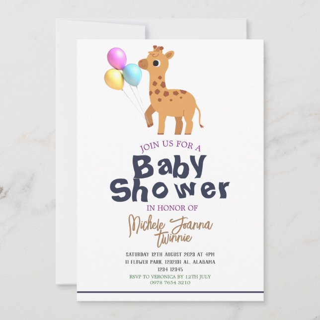 Safari Simple Cute Animals giraffe Baby Shower Inbjudningar (Framsida)