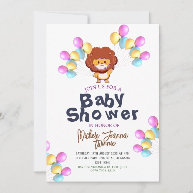 Safari Simple Cute ballonger lejona babyskor Inbjudningar (Framsida)