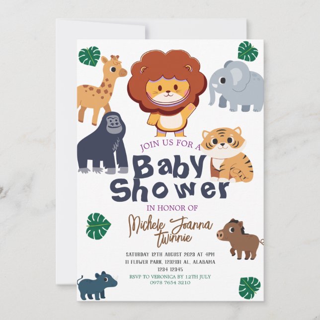 Safari Simple Cute Woodland animals Baby Shower Inbjudningar (Framsida)