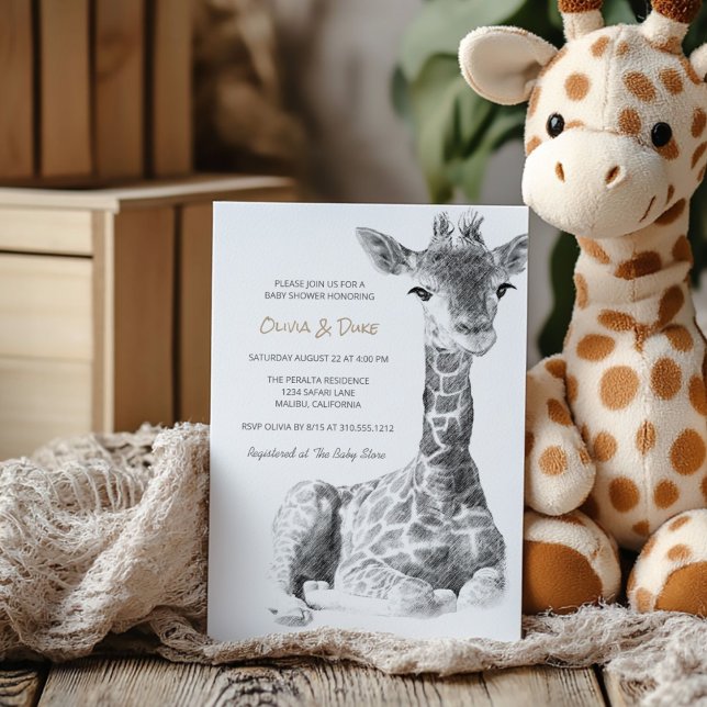 Safari Sketch | Cute Giraffe Baby Shower Inbjudningar (Skapare uppladdad)