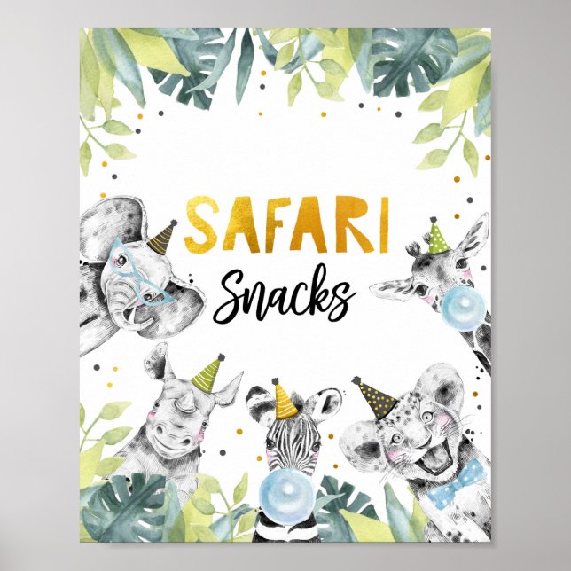 Safari Snack Safari Party Animals Födelsedagsskylt Poster (Framsidan)