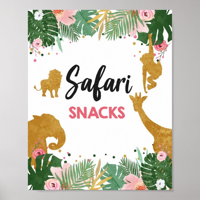 Safari Snacks Food Animals Birthday-tecken Poster (Framsidan)