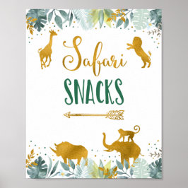 Safari Snacks Greenery Guld födelsedagsskylt Poster