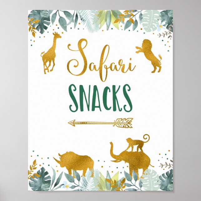 Safari Snacks Greenery Guld födelsedagsskylt Poster (Framsidan)