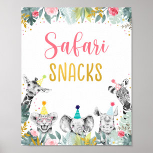 Safari Snacks Rosa Guld Party Djurfödelsedag Poster