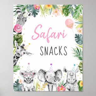 Safari Snacks Rosa Guld Tropical Safari Birthday Poster