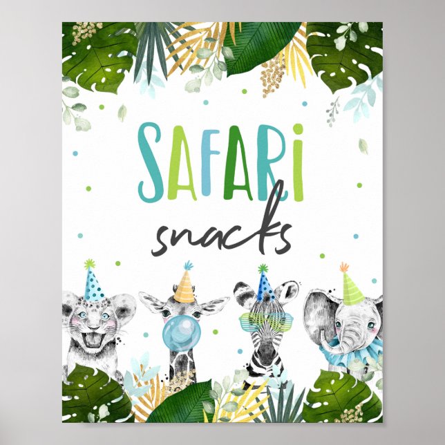 Safari Snacks Safari Party Animals Födelsedagsskyl Poster (Framsidan)