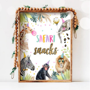 Safari Snacks Safari Party Animals Födelsedagsskyl Poster