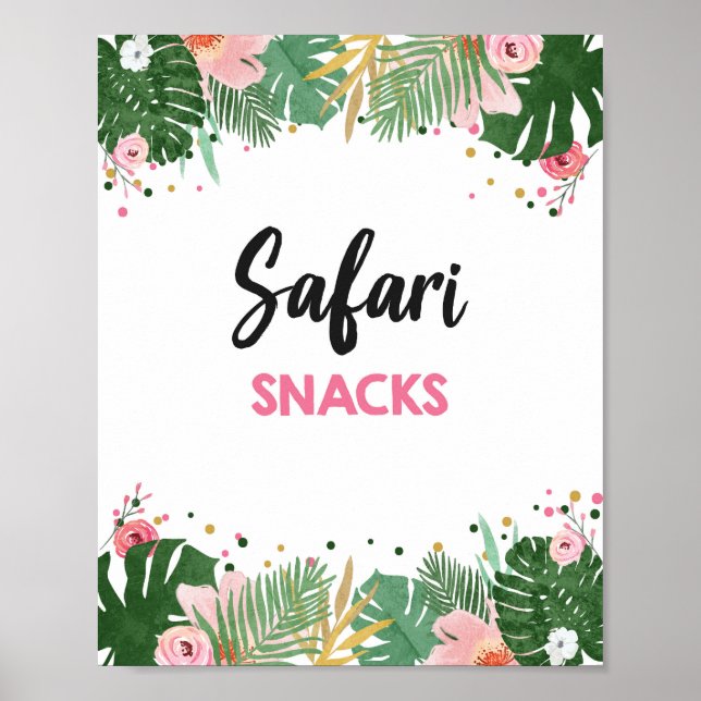 Safari Snacks Tropical Safari Girl Birthday Sign Poster (Framsidan)