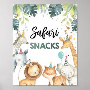 Safari Snacks Vilda djur Boy Birthday Bord-tecken Poster