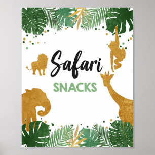 Safari Snacks Vilda djur Guld Födelsedagsfest Poster