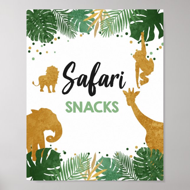 Safari Snacks Vilda djur Guld Födelsedagsfest Poster (Framsidan)